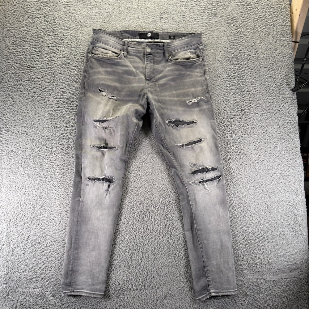 Jordan Craig Sean Jeans Mens 36x32 Gray Cotton Denim Tapered Distressed Stretch